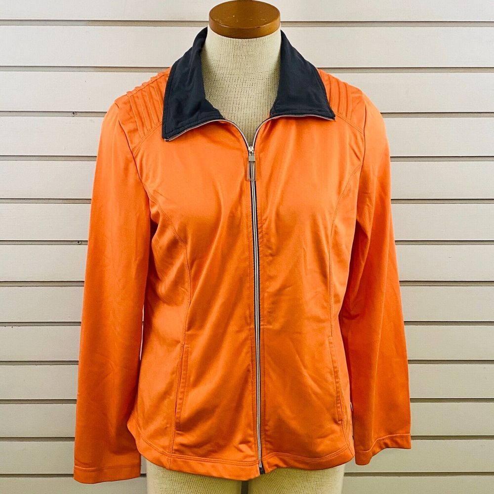 Womens M Teez-Her Active‎ Jacket Full Zip Orange Polyester Long Sleeve